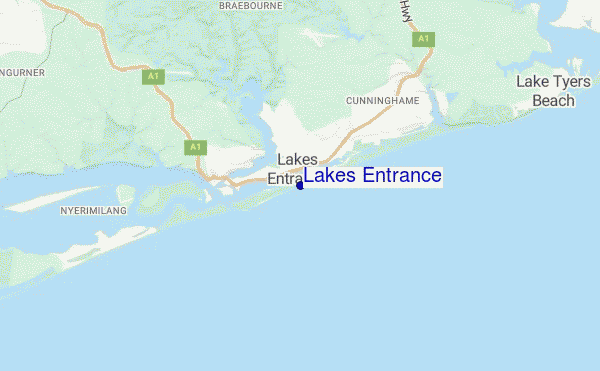 locatiekaart van Lakes Entrance
