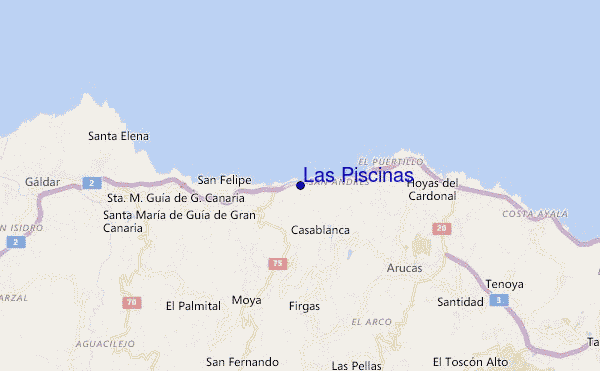 locatiekaart van Las Piscinas