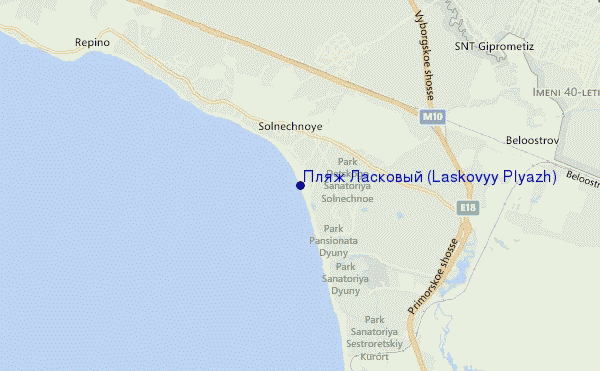 locatiekaart van Пляж Ласковый (Laskovyy Plyazh)