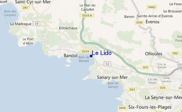 locatiekaart van Le Lido