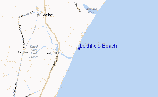 locatiekaart van Leithfield Beach