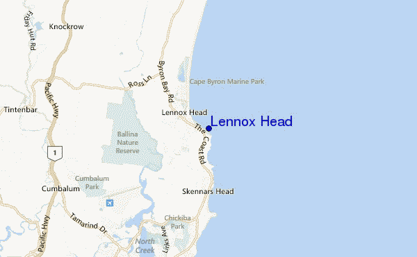 locatiekaart van Lennox Head