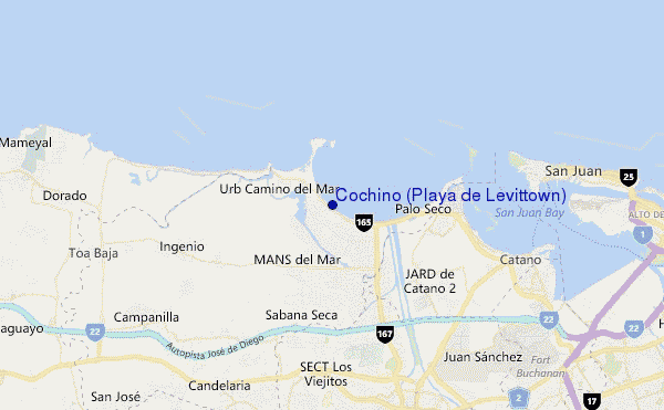locatiekaart van Cochino (Playa de Levittown)