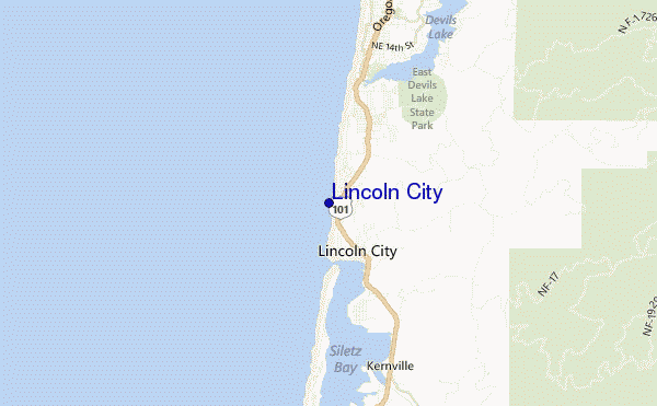 locatiekaart van Lincoln City