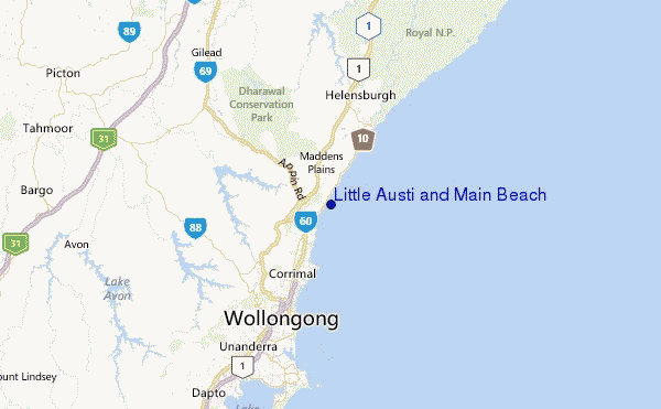 Little Austi and Main Beach Location Map
