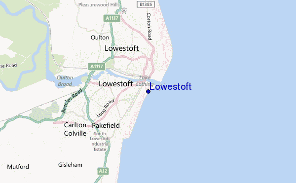locatiekaart van Lowestoft