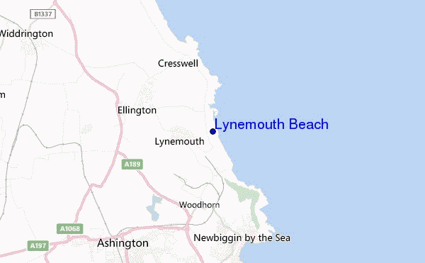 locatiekaart van Lynemouth Beach