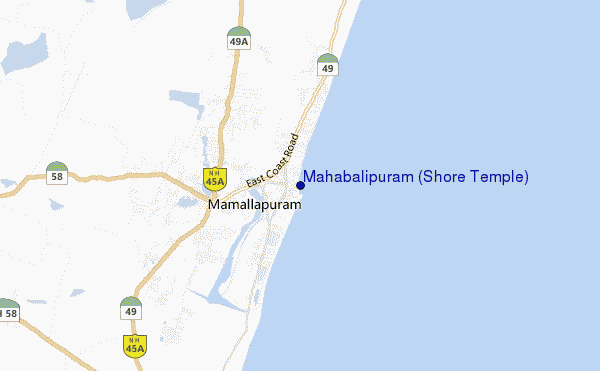 locatiekaart van Mahabalipuram (Shore Temple)