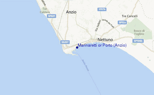 locatiekaart van Marinaretti or Porto (Anzio)