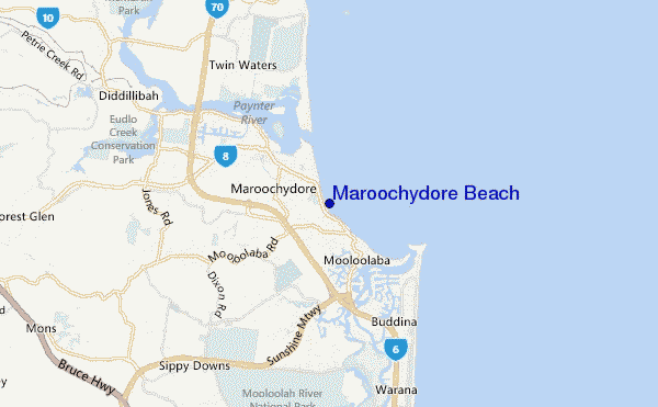locatiekaart van Maroochydore Beach