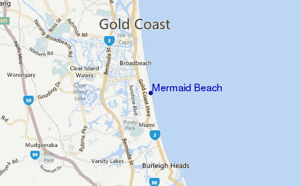 locatiekaart van Mermaid Beach