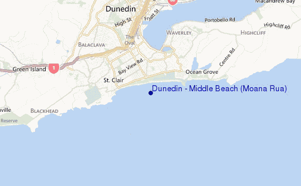 locatiekaart van Dunedin - Middle Beach (Moana Rua)