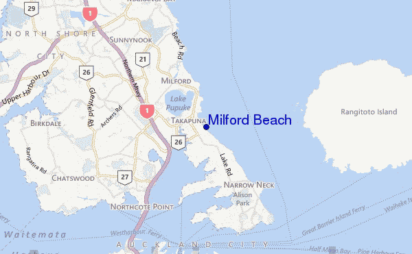 locatiekaart van Milford Beach