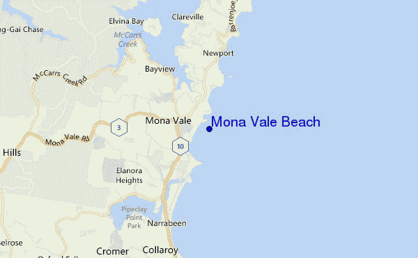 locatiekaart van Mona Vale Beach