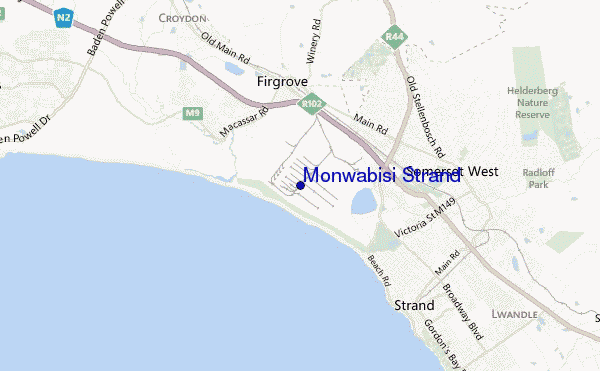 locatiekaart van Monwabisi Strand