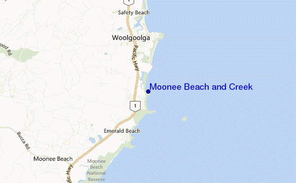 locatiekaart van Moonee Beach and Creek
