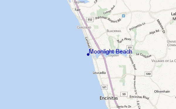 locatiekaart van Moonlight Beach