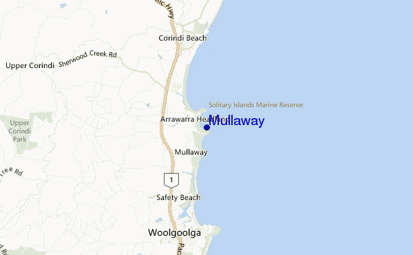 locatiekaart van Mullaway