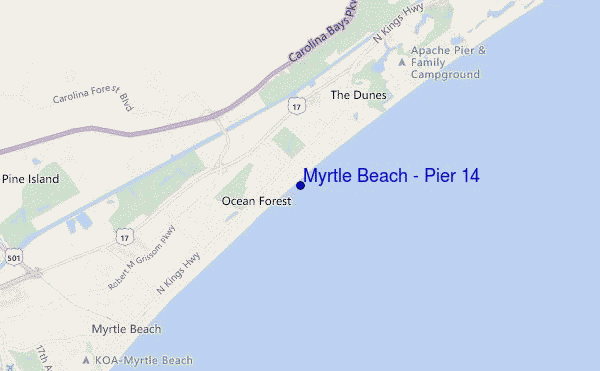 locatiekaart van Myrtle Beach - Pier 14