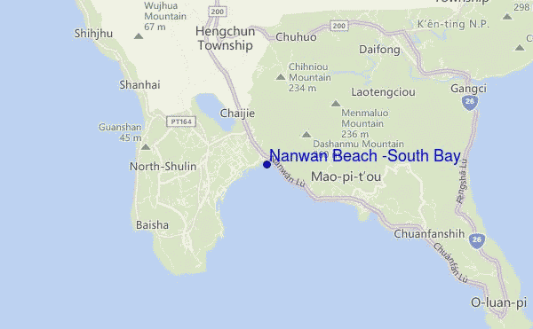 locatiekaart van Nanwan Beach (South Bay)