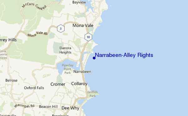locatiekaart van Narrabeen-Alley Rights