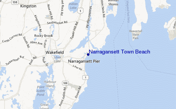locatiekaart van Narragansett Town Beach