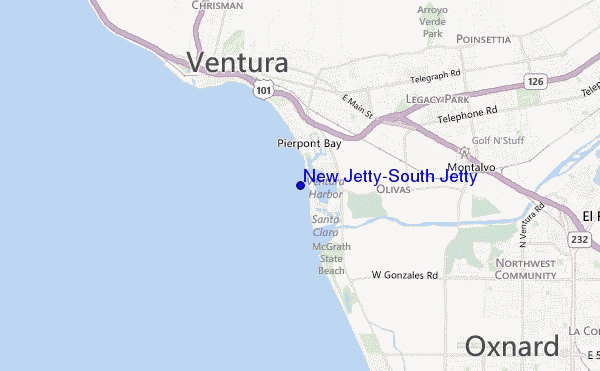 locatiekaart van New Jetty/South Jetty