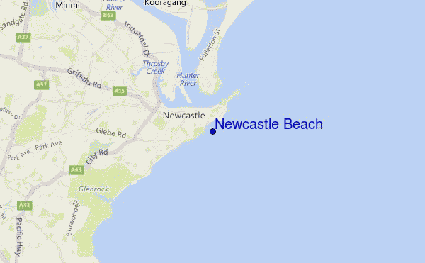 locatiekaart van Newcastle Beach
