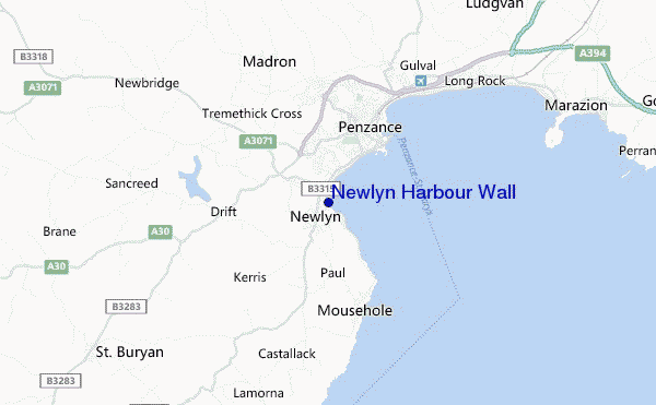 locatiekaart van Newlyn Harbour Wall