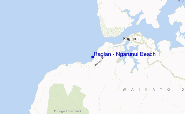 locatiekaart van Raglan - Ngarunui Beach