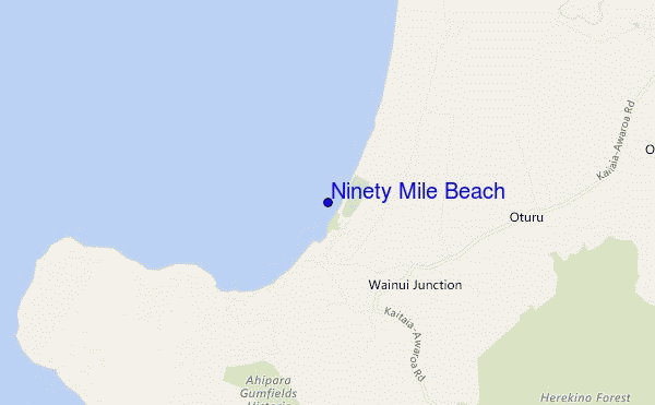 locatiekaart van Ninety Mile Beach