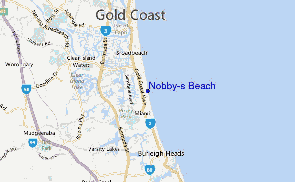 locatiekaart van Nobby's Beach