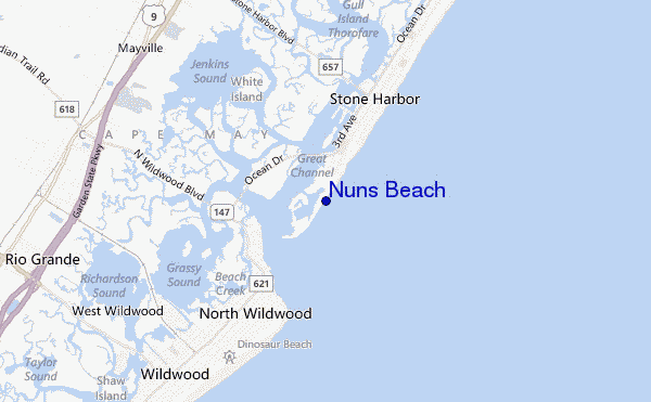 locatiekaart van Nuns Beach