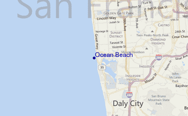locatiekaart van Ocean Beach