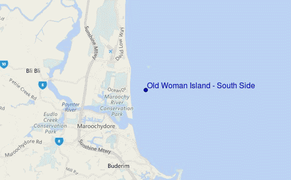 locatiekaart van Old Woman Island - South Side