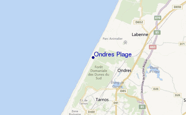 locatiekaart van Ondres Plage