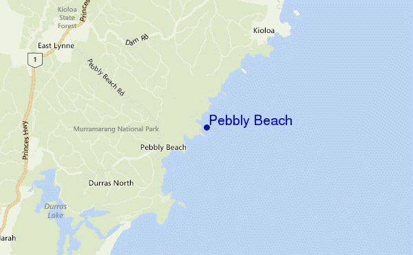 locatiekaart van Pebbly Beach