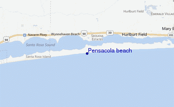 locatiekaart van Pensacola beach