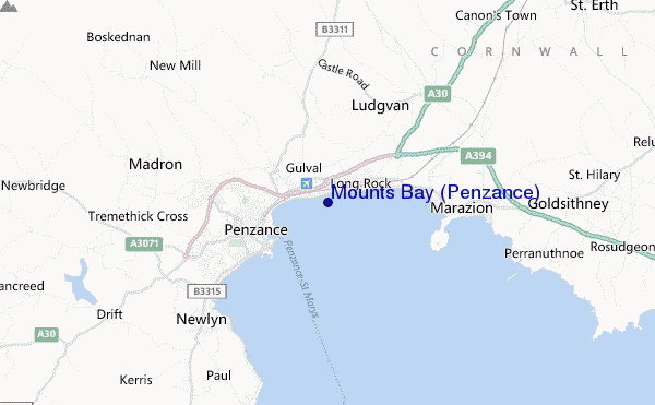 locatiekaart van Mounts Bay (Penzance)