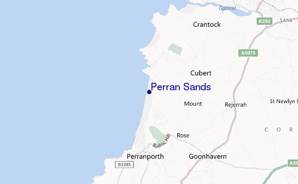 locatiekaart van Perran Sands