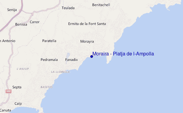 locatiekaart van Moraira - Platja de l'Ampolla