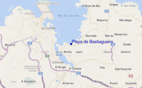 locatiekaart van Playa de Bastiagueiro