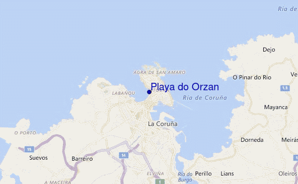 locatiekaart van Playa do Orzan