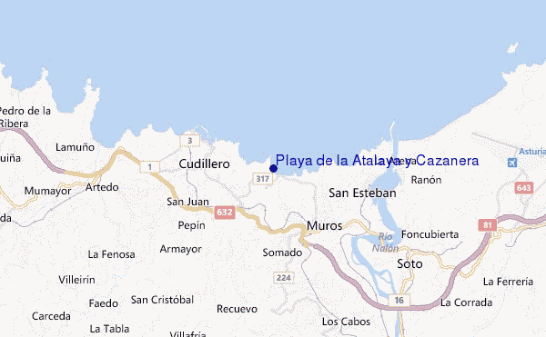 locatiekaart van Playa de la Atalaya y Cazanera