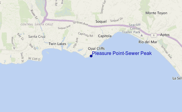locatiekaart van Pleasure Point-Sewer Peak