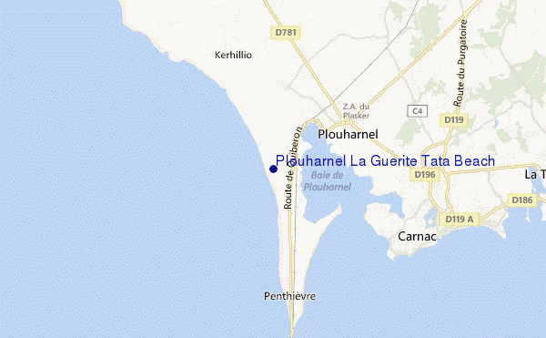 locatiekaart van Plouharnel La Guerite Tata Beach