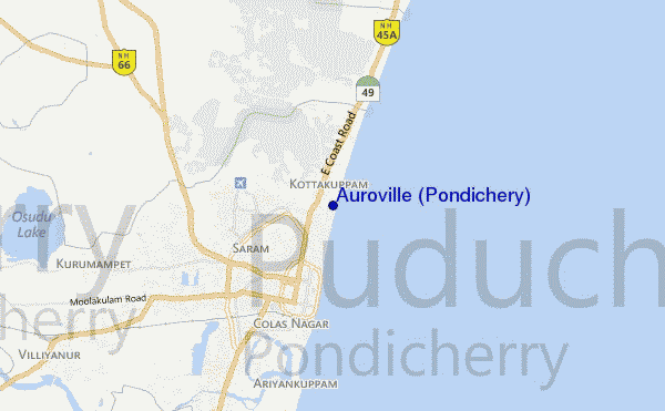 locatiekaart van Auroville (Pondichery)