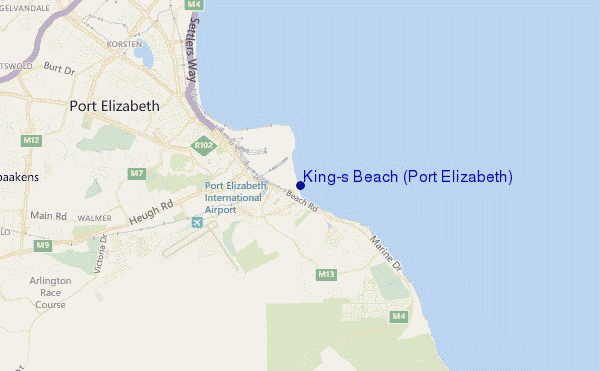 locatiekaart van King's Beach (Port Elizabeth)