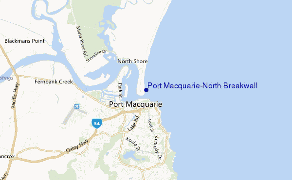 locatiekaart van Port Macquarie-North Breakwall