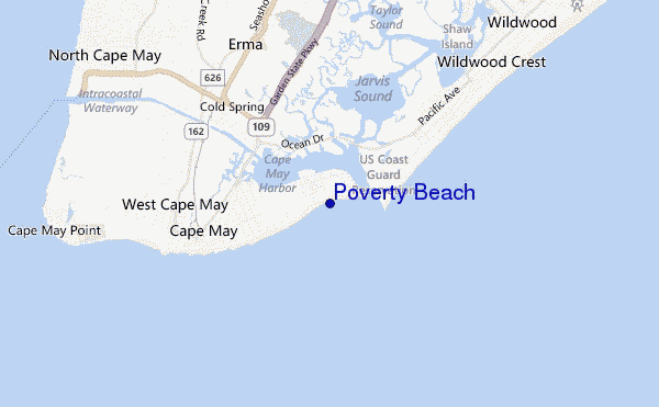 locatiekaart van Poverty Beach
